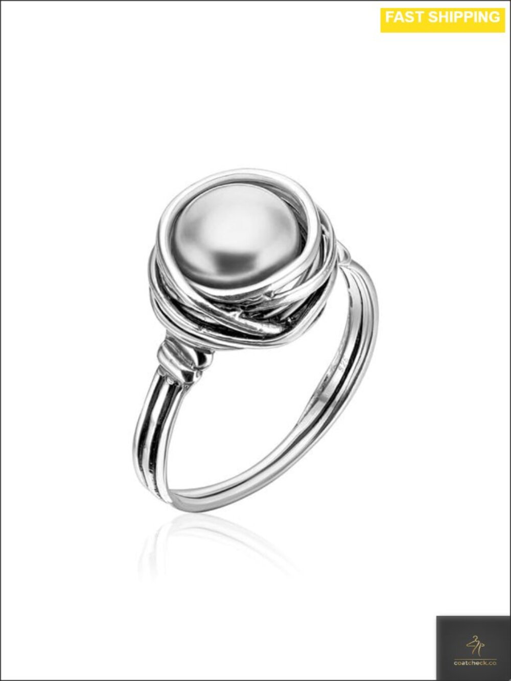925 Sterling Silver Ring Fresh Water Pearl Wire Wrap Vintage Statement
